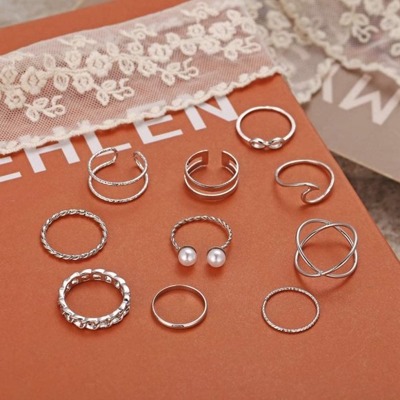 Stackable Rings Set for Women, Bohemian Silver
